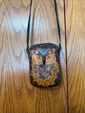 Handmade Leather Owl Crossbody Bag
